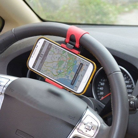 Support de Téléphone Universel Fixation au Volant de Voiture Compatible GPS Smartphone Iphone Samsung LG HTC Sony