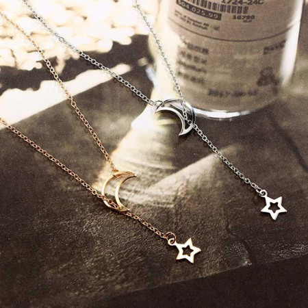 MOON STAR : Collier Sautoir Pendentif Lune et Étoile