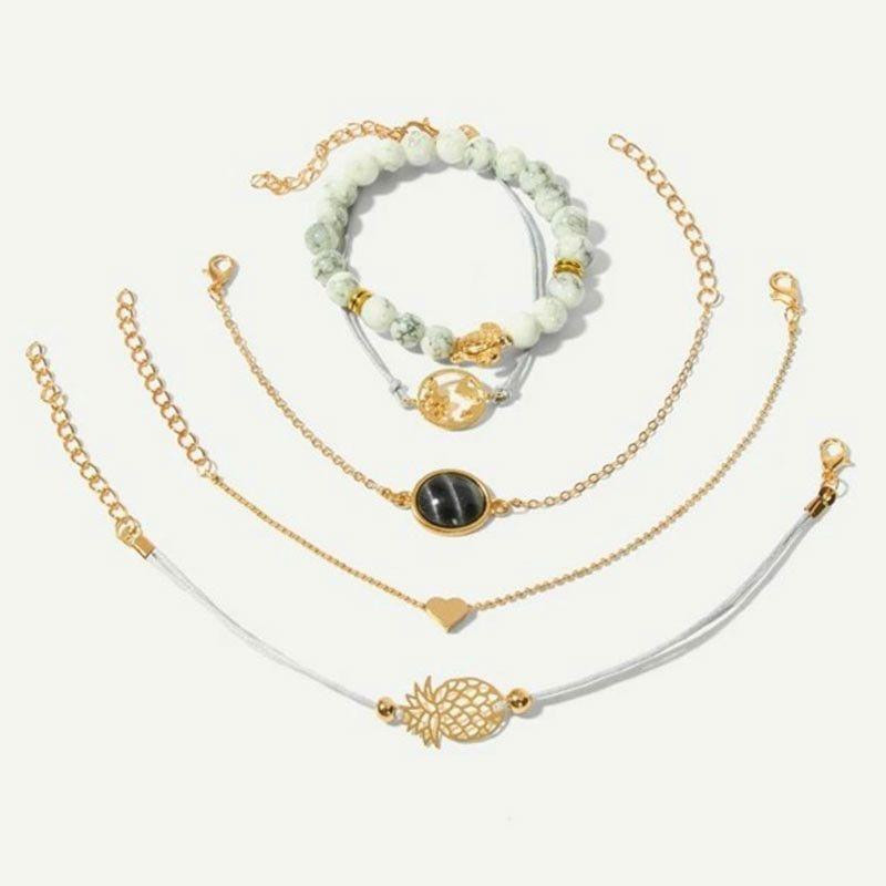 NICKI BRACELET : Ensemble de 5 Bracelets Style Tropical, Ananas, Terre et Tortue