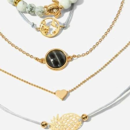 NICKI BRACELET : Ensemble de 5 Bracelets Style Tropical, Ananas, Terre et Tortue
