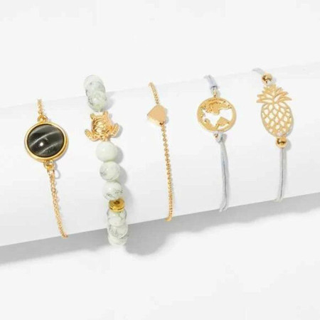 NICKI BRACELET : Ensemble de 5 Bracelets Style Tropical, Ananas, Terre et Tortue