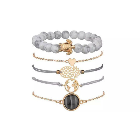 NICKI BRACELET : Ensemble de 5 Bracelets Style Tropical, Ananas, Terre et Tortue