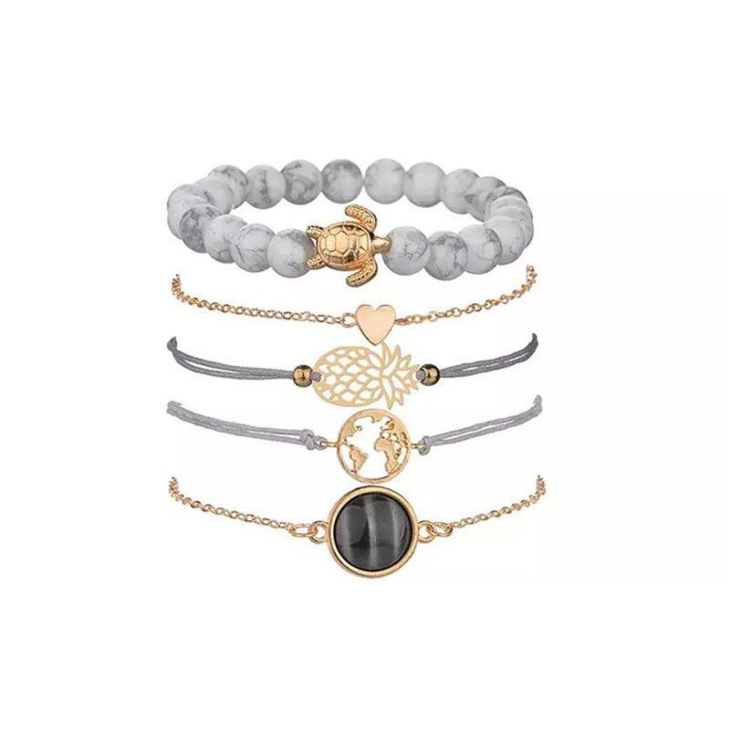 NICKI BRACELET : Ensemble de 5 Bracelets Style Tropical, Ananas, Terre et Tortue