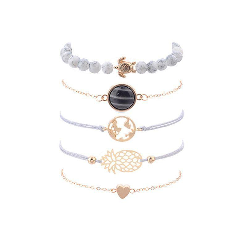 NICKI BRACELET : Ensemble de 5 Bracelets Style Tropical, Ananas, Terre et Tortue