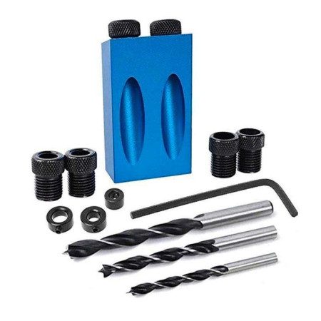 ANGLE DRILLING :  Kit de Perçage d'Angle 15 Degrés pour le Bois avec Guide Gabarit Mèches et Trous 6/8/10 mm