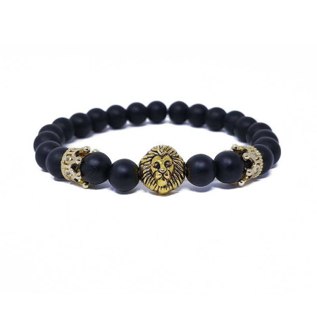 KING BRACELET : Bracelet Homme Perles d'Onyx et Tête de Lion