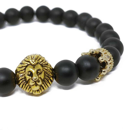 KING BRACELET : Bracelet Homme Perles d'Onyx et Tête de Lion