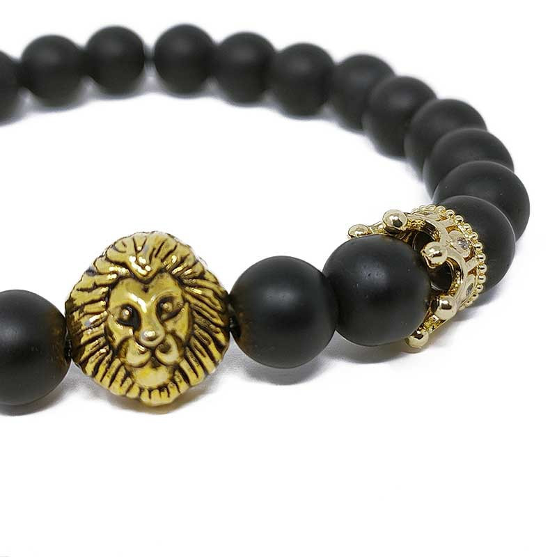 KING BRACELET : Bracelet Homme Perles d'Onyx et Tête de Lion