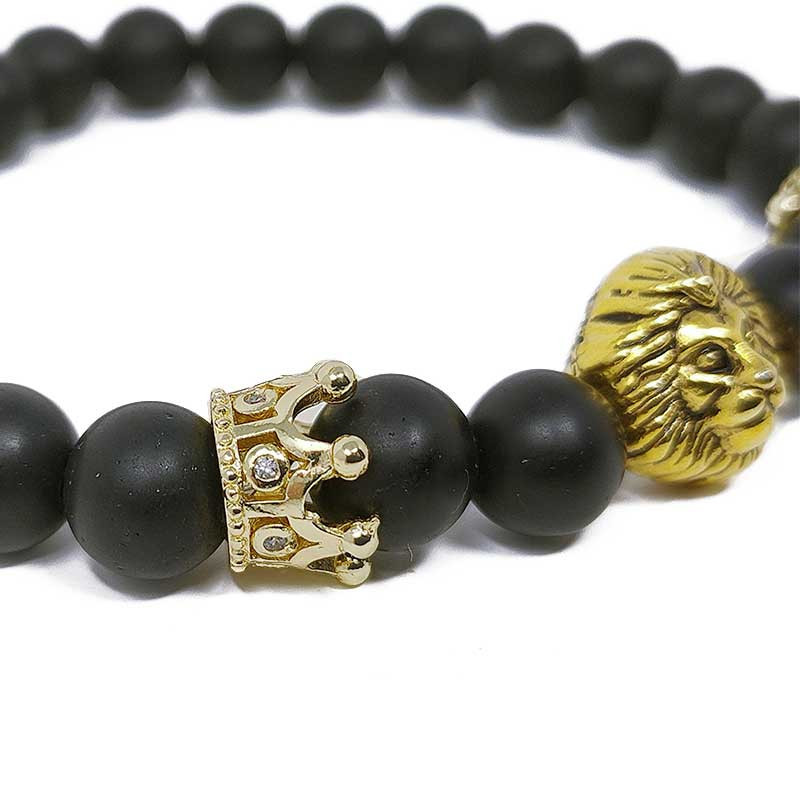 KING BRACELET : Bracelet Homme Perles d'Onyx et Tête de Lion