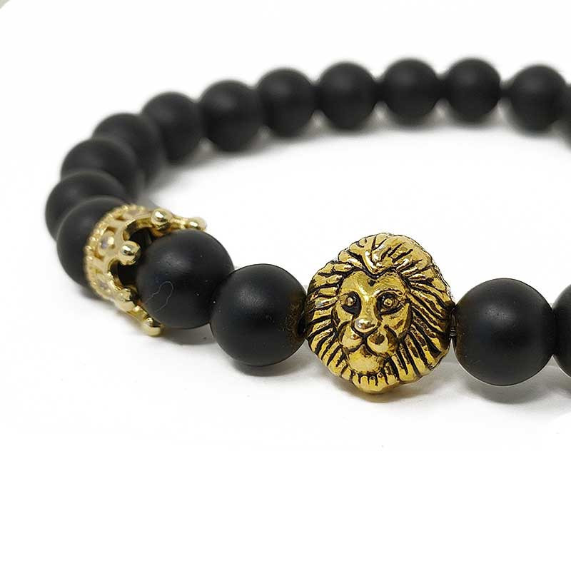 KING BRACELET : Bracelet Homme Perles d'Onyx et Tête de Lion