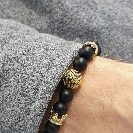 KING BRACELET : Bracelet Homme Perles d'Onyx et Tête de Lion