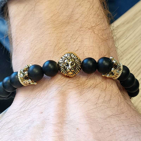 KING BRACELET : Bracelet Homme Perles d'Onyx et Tête de Lion
