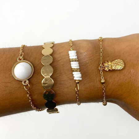 ANANAS BRACELET : Ensemble de 4 Bracelets de Style Vintage Perlés Ananas