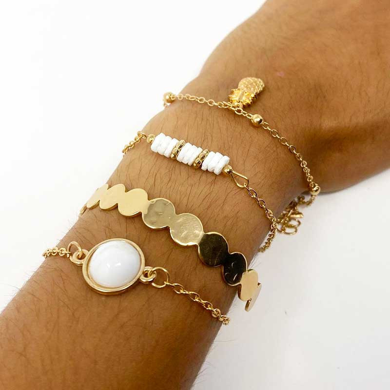 ANANAS BRACELET : Ensemble de 4 Bracelets de Style Vintage Perlés Ananas