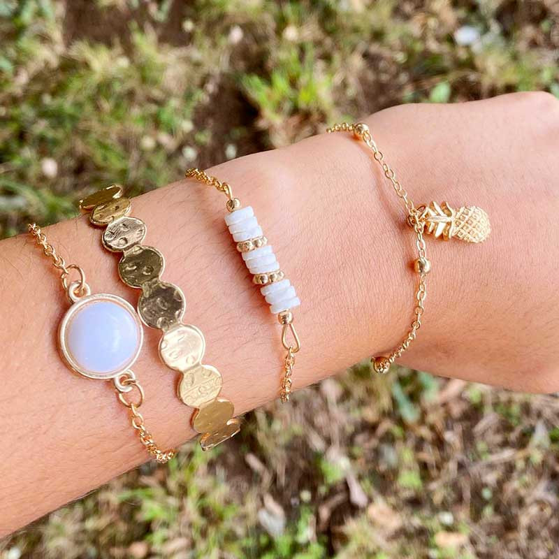 ANANAS BRACELET : Ensemble de 4 Bracelets de Style Vintage Perlés Ananas