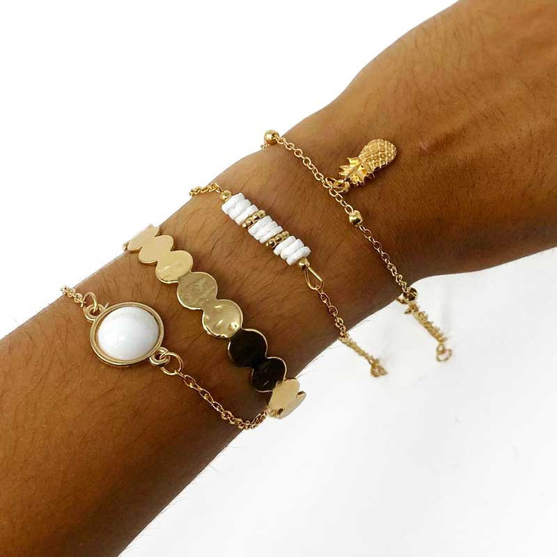 ANANAS BRACELET : Ensemble de 4 Bracelets de Style Vintage Perlés Ananas