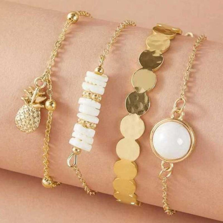 ANANAS BRACELET : Ensemble de 4 Bracelets de Style Vintage Perlés Ananas