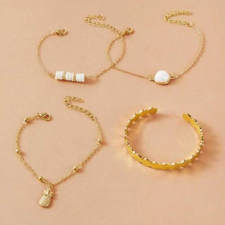 ANANAS BRACELET : Ensemble de 4 Bracelets de Style Vintage Perlés Ananas