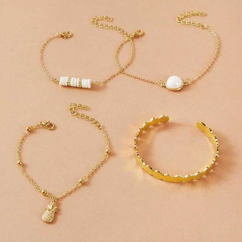 ANANAS BRACELET : Ensemble de 4 Bracelets de Style Vintage Perlés Ananas