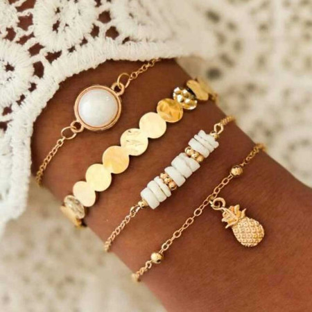 ANANAS BRACELET : Ensemble de 4 Bracelets de Style Vintage Perlés Ananas