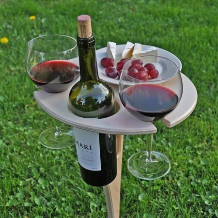 WINNEK : Porte Bouteille et Verre Portable Pliable en Bois pour l'Extérieur