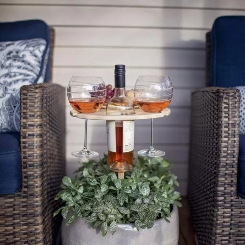 WINNEK : Porte Bouteille et Verre Portable Pliable en Bois pour l'Extérieur