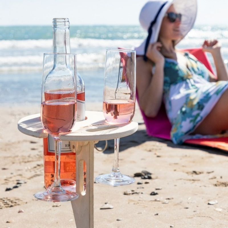 WINNEK : Porte Bouteille et Verre Portable Pliable en Bois pour l'Extérieur