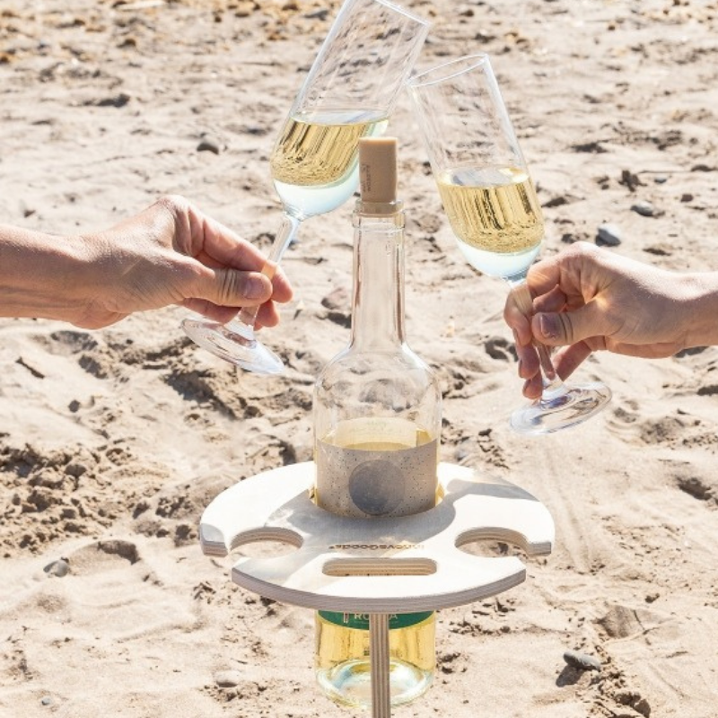WINNEK : Porte Bouteille et Verre Portable Pliable en Bois pour l'Extérieur
