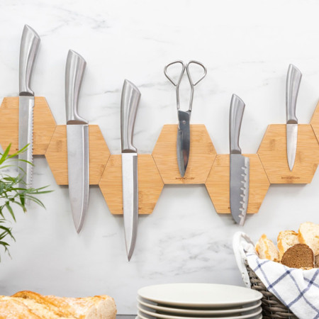 MAGBU : Lot de 3 Supports Magnétiques en Bambou pour Ustensiles de Cuisine
