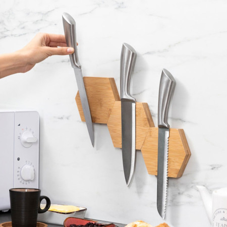 MAGBU : Lot de 3 Supports Magnétiques en Bambou pour Ustensiles de Cuisine