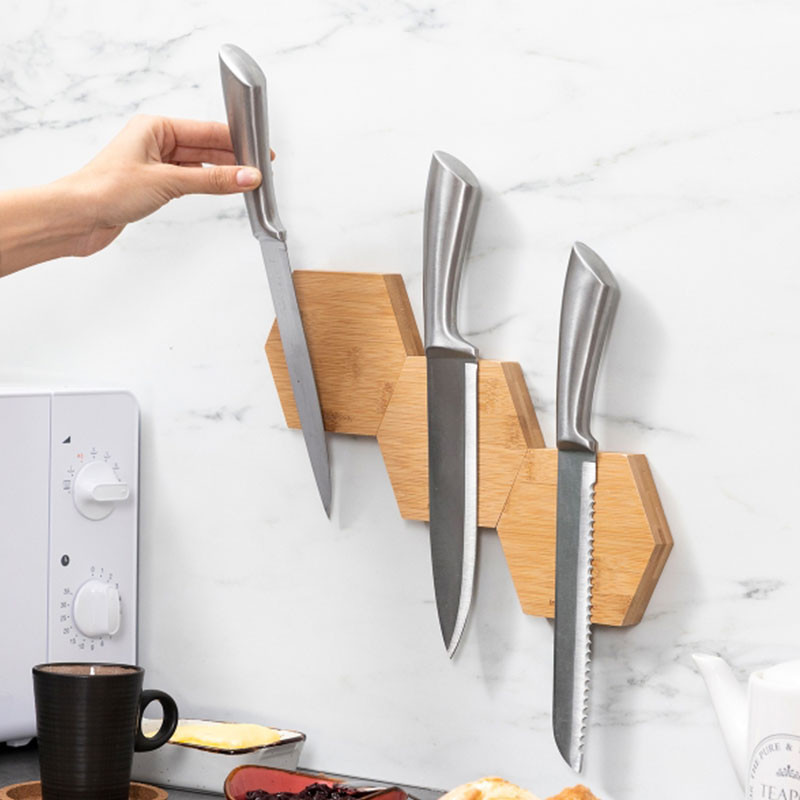 MAGBU : Lot de 3 Supports Magnétiques en Bambou pour Ustensiles de Cuisine