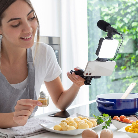 Kit de Vlogging avec Lampe LED, Microphone, Trépied et Support Smartphone - PLODNI