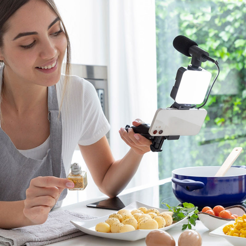 Kit de Vlogging avec Lampe LED, Microphone, Trépied et Support Smartphone - PLODNI