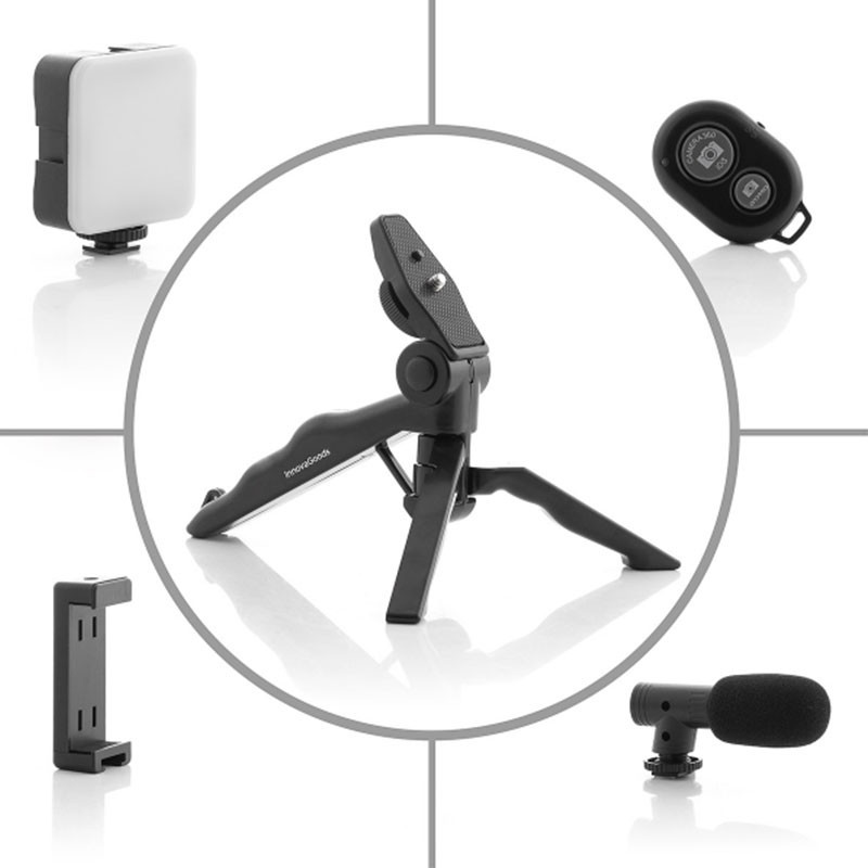 Kit de Vlogging avec Lampe LED, Microphone, Trépied et Support Smartphone - PLODNI