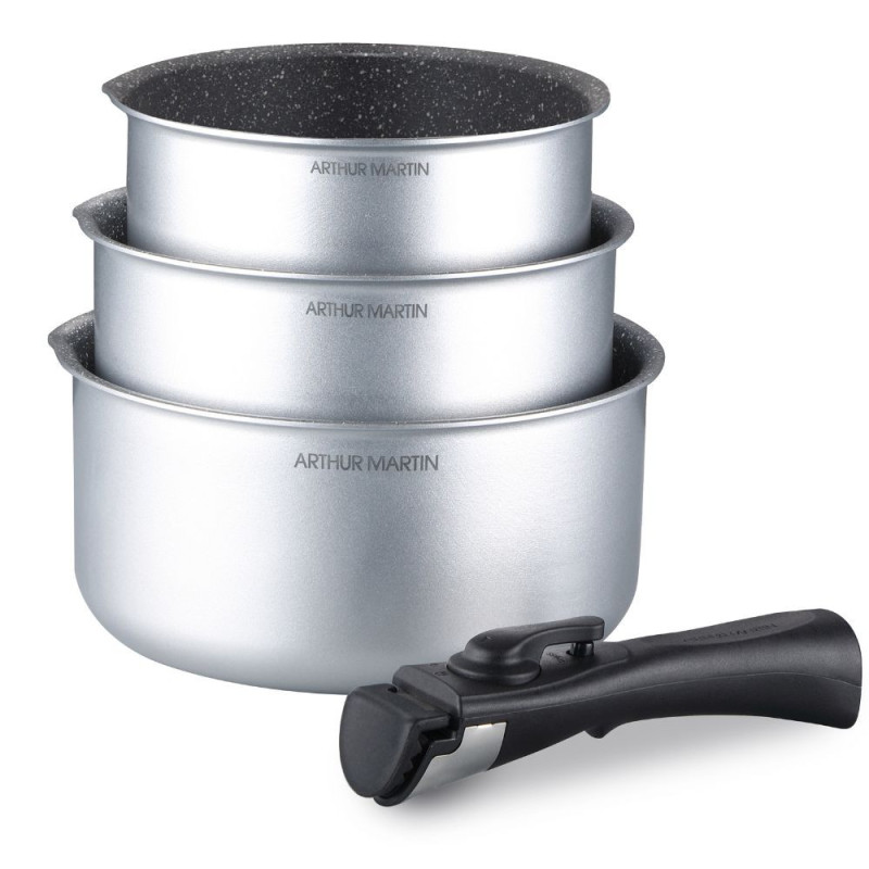 AM120 : Set de 3 Casseroles Tous Feux Arthur Martin 16 - 18 - 20 cm avec une Poignée