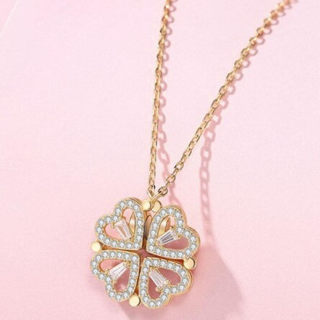 CLOVHEART : Collier Pendentif Trèfle à 4 Feuilles Magnétique en Forme de Cœur