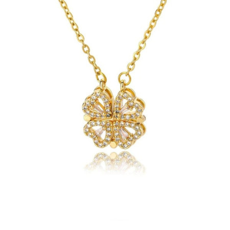 CLOVHEART : Collier Pendentif Trèfle à 4 Feuilles Magnétique en Forme de Cœur
