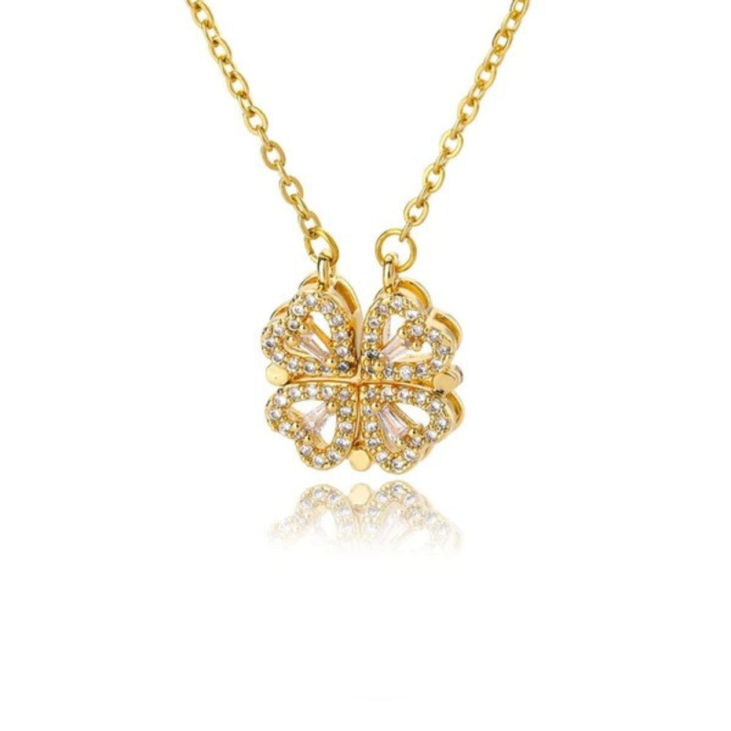 CLOVHEART : Collier Pendentif Trèfle à 4 Feuilles Magnétique en Forme de Cœur