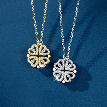 CLOVHEART : Collier Pendentif Trèfle à 4 Feuilles Magnétique en Forme de Cœur
