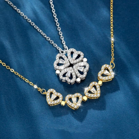 CLOVHEART : Collier Pendentif Trèfle à 4 Feuilles Magnétique en Forme de Cœur