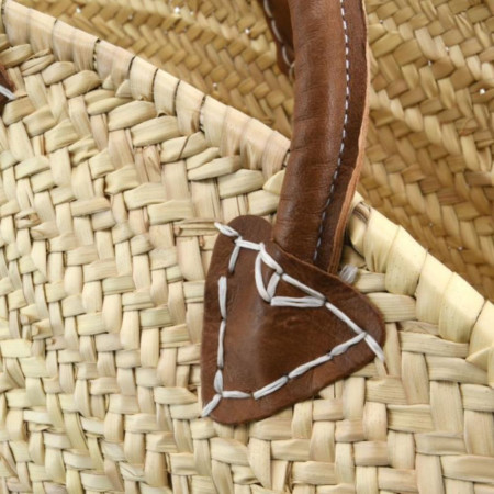 Panier tressé sac cabas de plage en feuilles de palmier naturel avec poignées en cuir