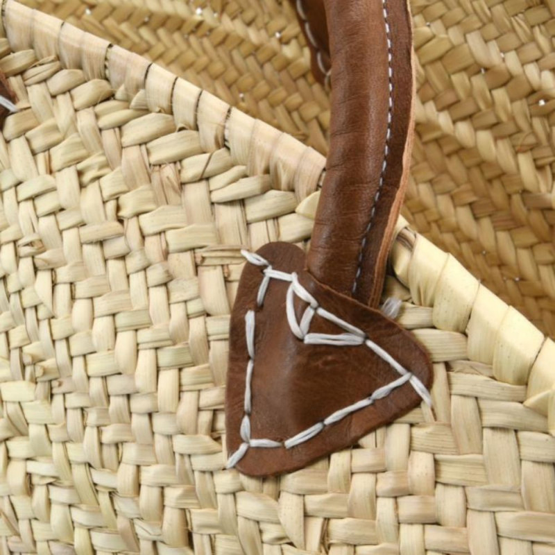 Panier tressé sac cabas de plage en feuilles de palmier naturel avec poignées en cuir