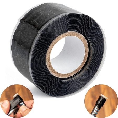 Ruban de réparation silicone isolant et auto amalgamant, colmate les fuites, étirable et étanche - Noir - 3m x 25mm