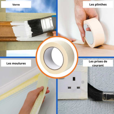 Ruban adhésif de masquage papier crêpe - Protection des surfaces lors de travaux de décoration peinture - 50mm x 50m - Beige