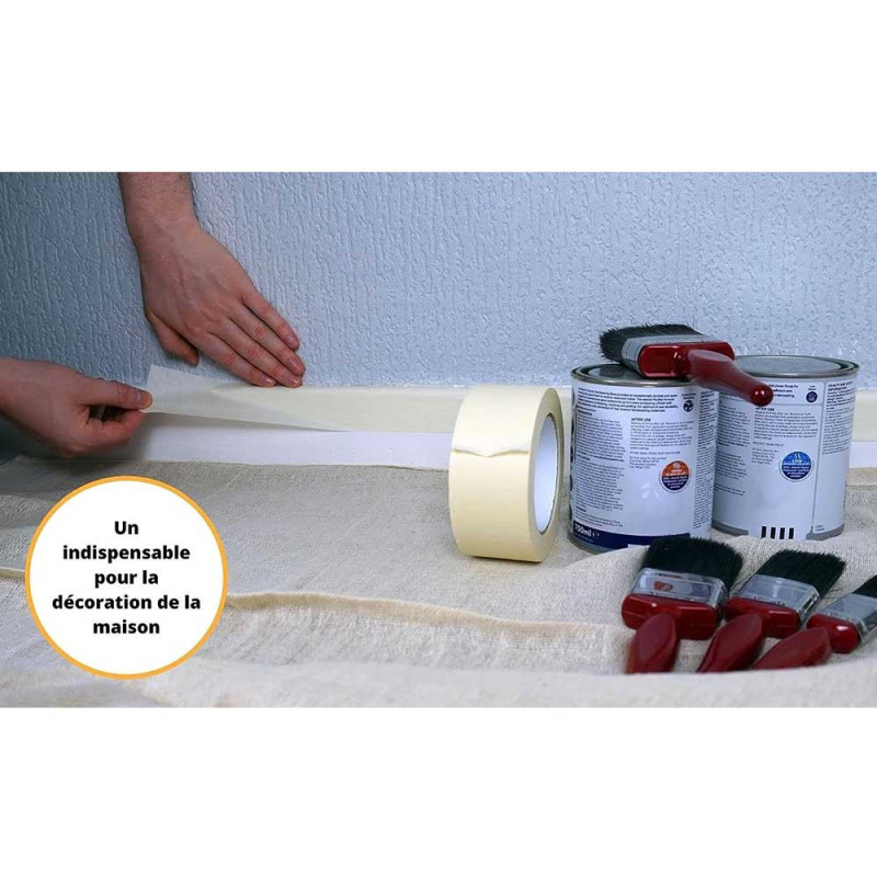 Ruban adhésif de masquage papier crêpe - Protection des surfaces lors de travaux de décoration peinture - 50mm x 50m - Beige