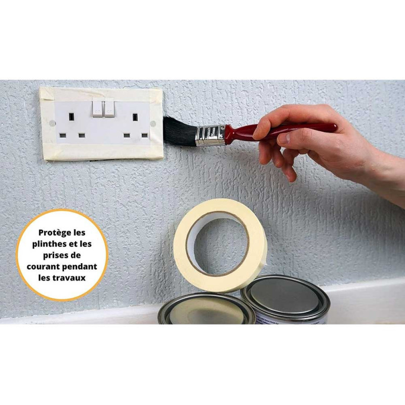Ruban adhésif de masquage papier crêpe - Protection des surfaces lors de travaux de décoration peinture - 50mm x 50m - Beige