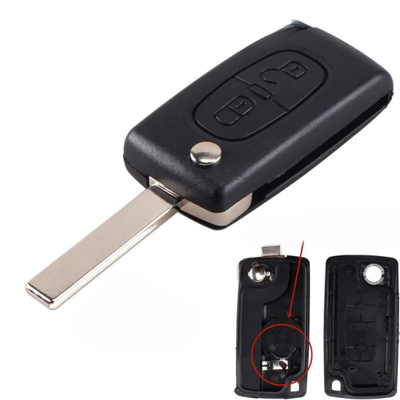 Coque de Clé de Voiture Rabattable à 2 Boutons Plip Compatible PEUGEOT CITROËN
