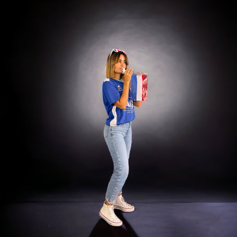 Trompette corne de brume avec drapeau tricolore bleu/blanc/rouge France