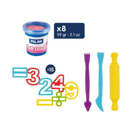 Coffret Pâte à Modeler Souple 8 Pots 59gr Soft Dough avec Outils et Chiffres