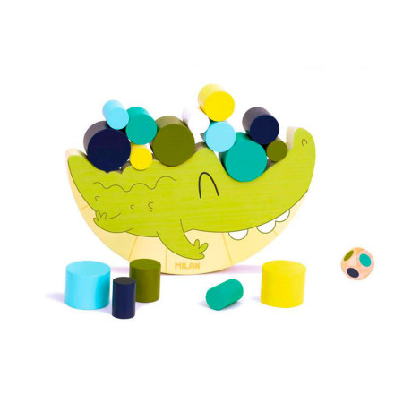 Jouet éducatif en bois Coco Balance - Empile les cylindres sur le dos du crocodile !